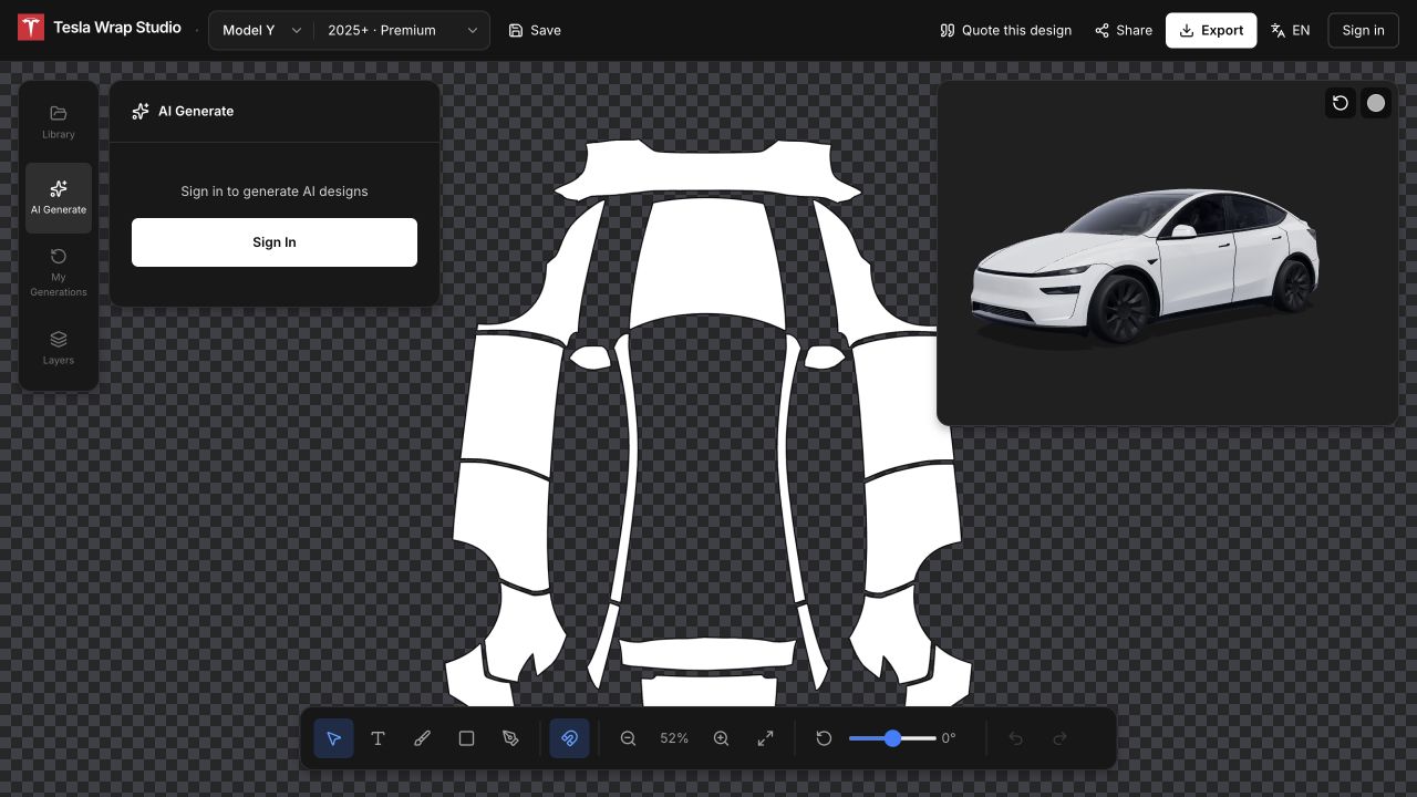 包含涂装模板和实时 3D 预览的 Tesla Wrap Studio 编辑器